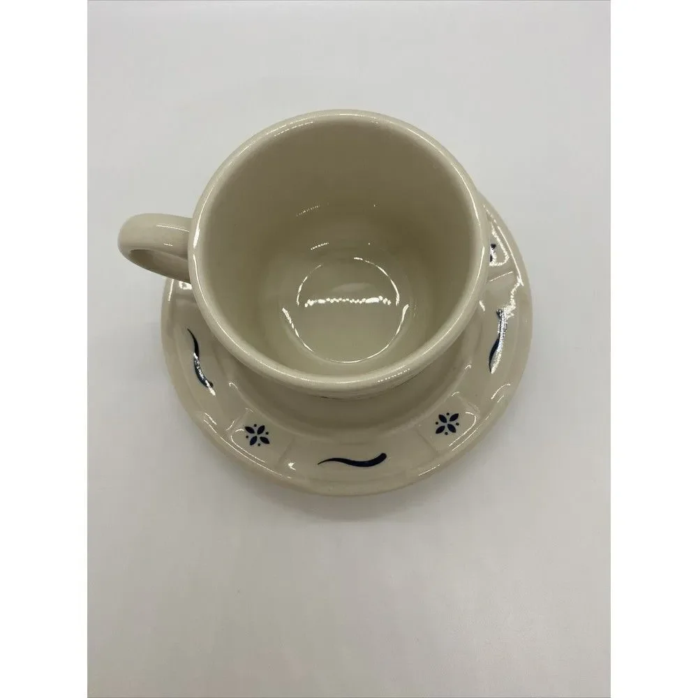 Longaberger Pottery Woven Traditions Classic Blue Cup and Saucer